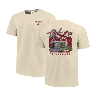  Alabama Crimson Tide Image One Comfort Colors Hand-Drawn Campus Stack T-Shirt - Natural
