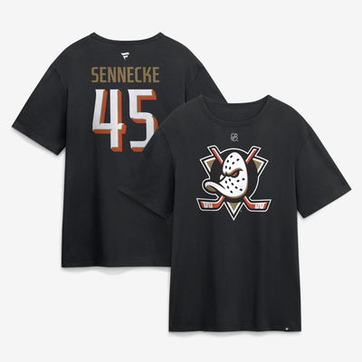 Beckett Sennecke Anaheim Ducks Fanatics Authentic Stack Name & Number T-Shirt - Black
