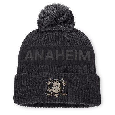 Anaheim Ducks Fanatics Road Phantom Cuffed Knit Hat with Pom - Charcoal