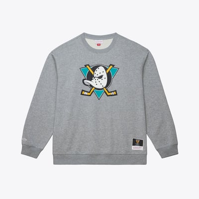  Anaheim Ducks Mitchell & Ness Walk-Off Vintage Logo Fleece Crewneck Sweatshirt - Heather Gray