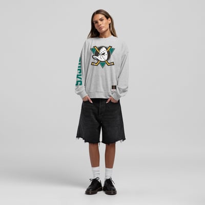  Anaheim Ducks Mitchell & Ness Women's Core 3-Hit Oversized Sweatshirt - Heather Gray