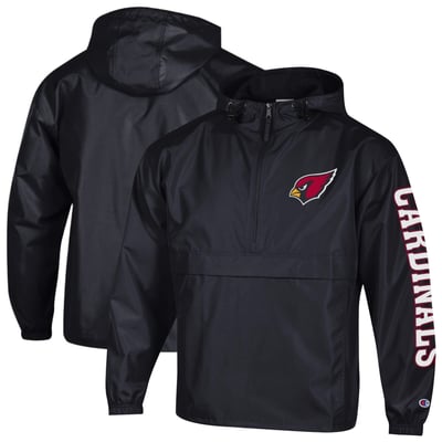 Arizona Cardinals Champion Packable Hooded Windbreaker Half-Zip Jacket - Black