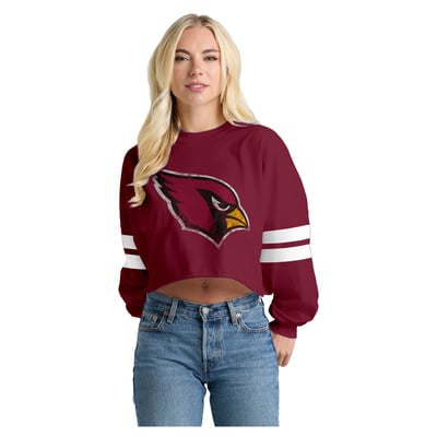  Arizona Cardinals Spirit Jersey Oversized Cropped Stripe Long Sleeve T-Shirt - Cardinal