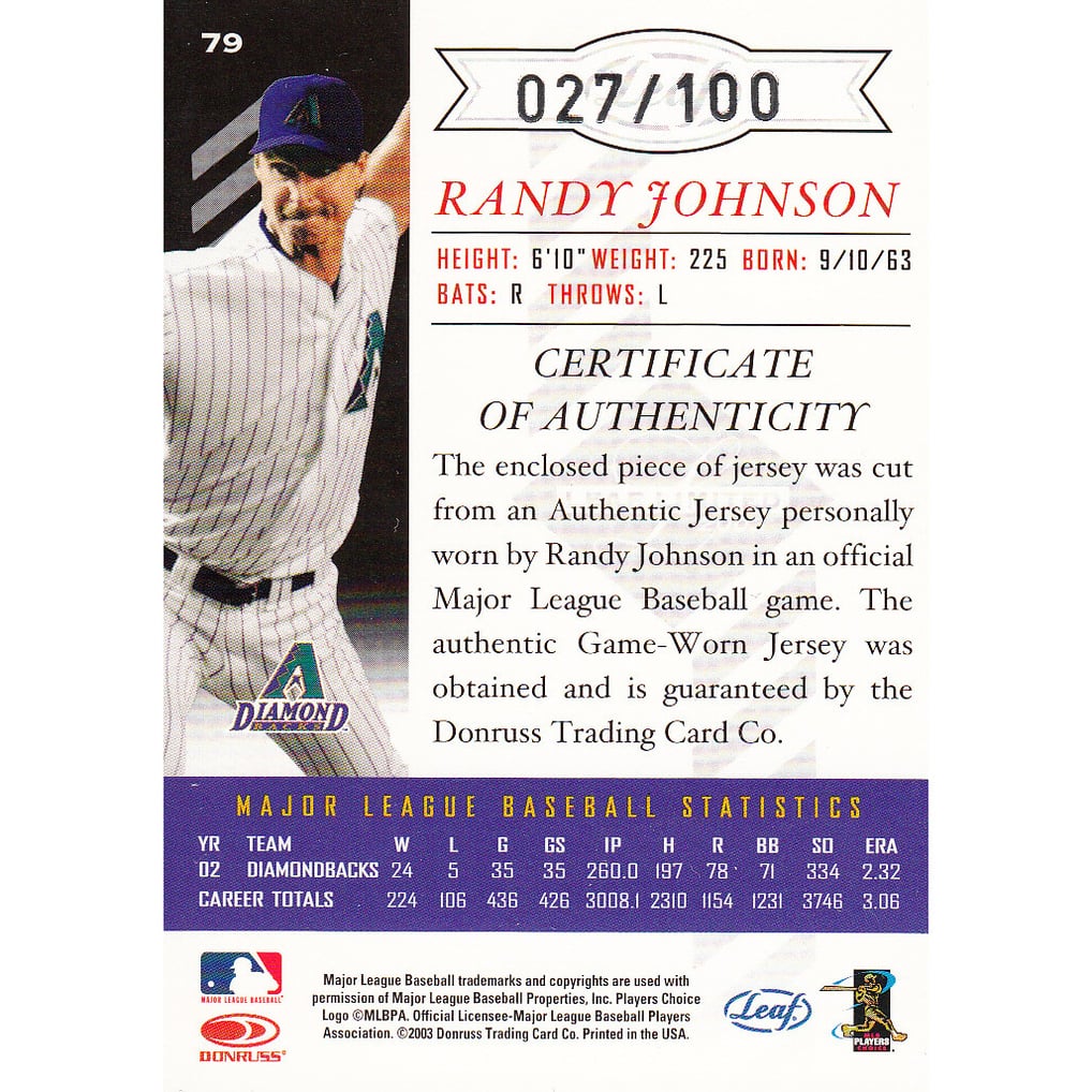 2003 Leaf Limited Threads #79 R.Johnson D'backs A/100
