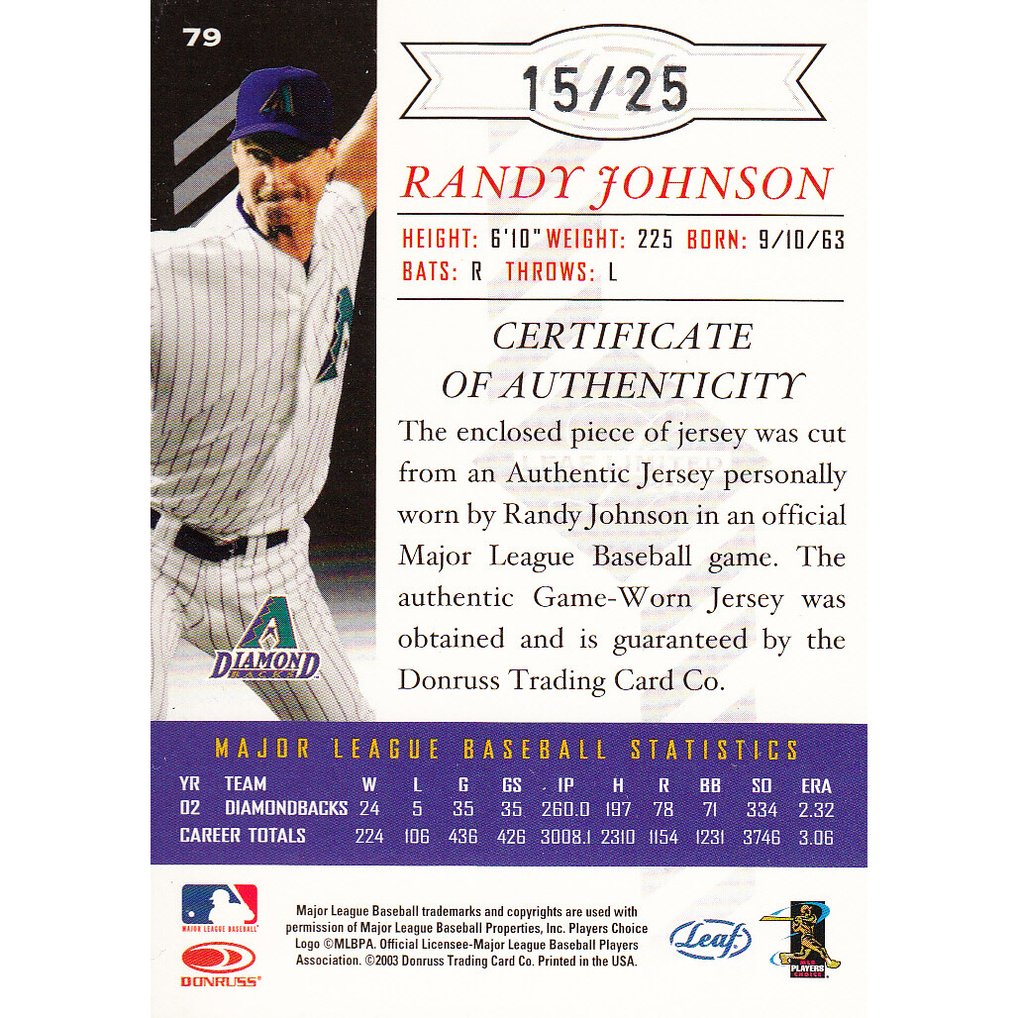2003 Leaf Limited Threads Position #79 R.Johnson D'backs A