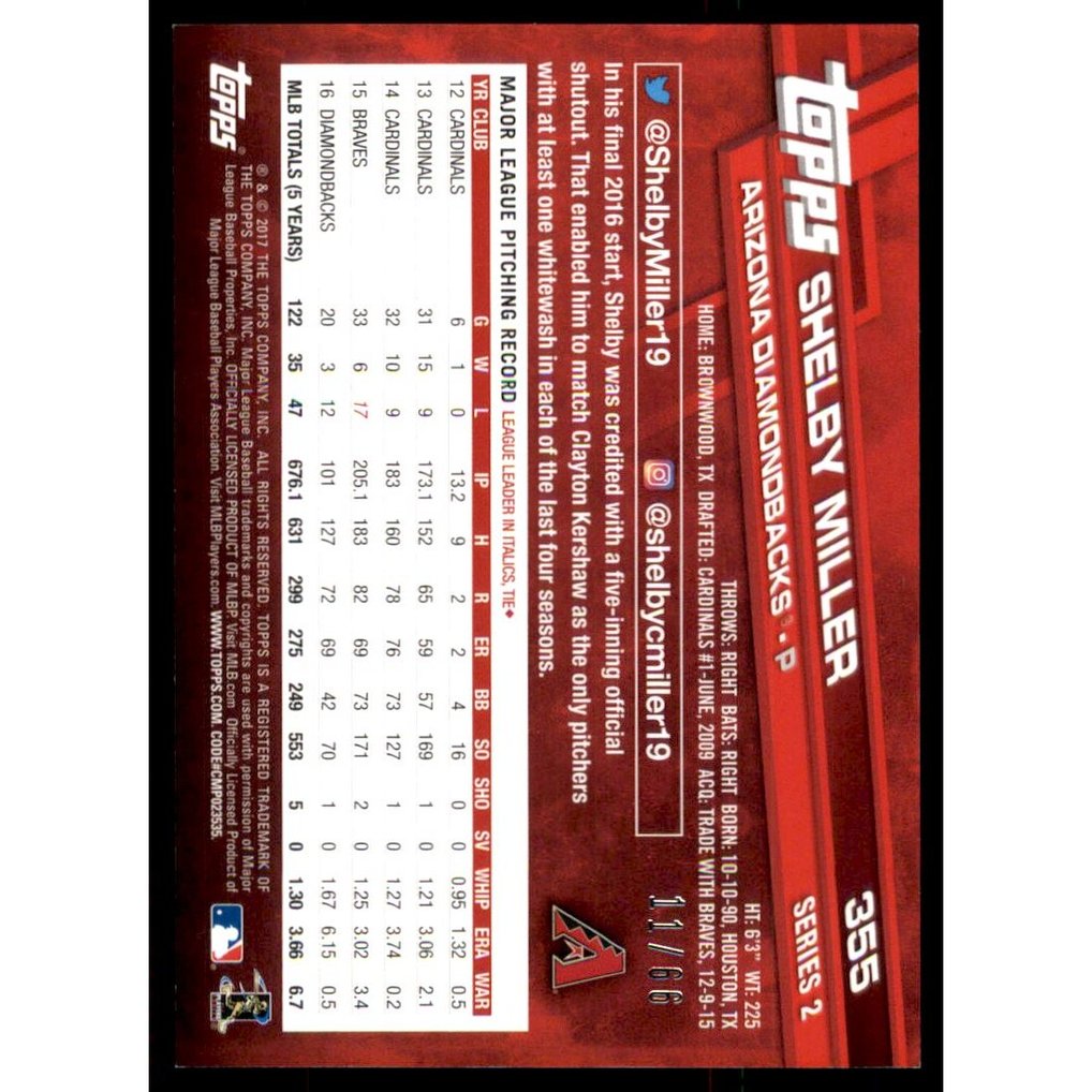 2017 Topps Black #355 Shelby Miller