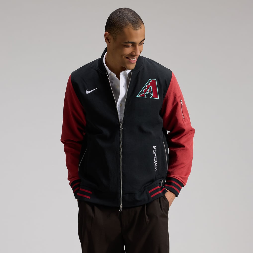 Arizona Diamondbacks Nike Authentic Collection Dugout Relaxed Full-Zip Bomber Jacket - Black/Red