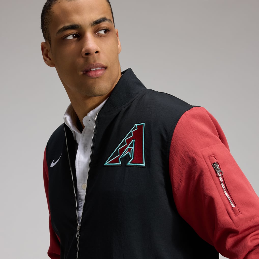 Arizona Diamondbacks Nike Authentic Collection Dugout Relaxed Full-Zip Bomber Jacket - Black/Red
