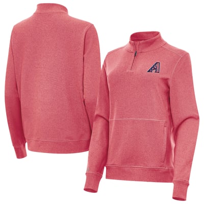 Arizona Diamondbacks Antigua Women's Crush Stars and Stripes Team Logo Quarter-Zip Pullover Top - Heather Red