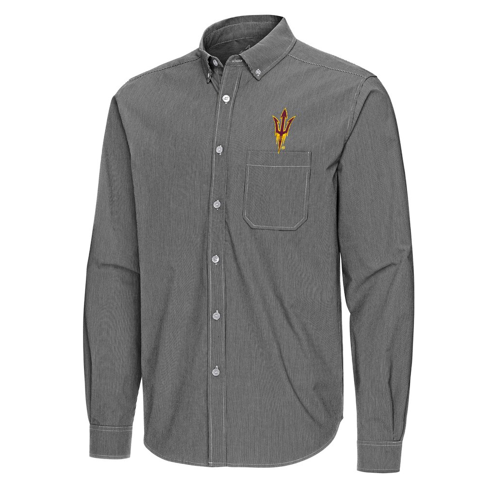 Arizona State Sun Devils Antigua Porter Woven Tri-Blend Long Sleeve Button-Down Shirt - Black