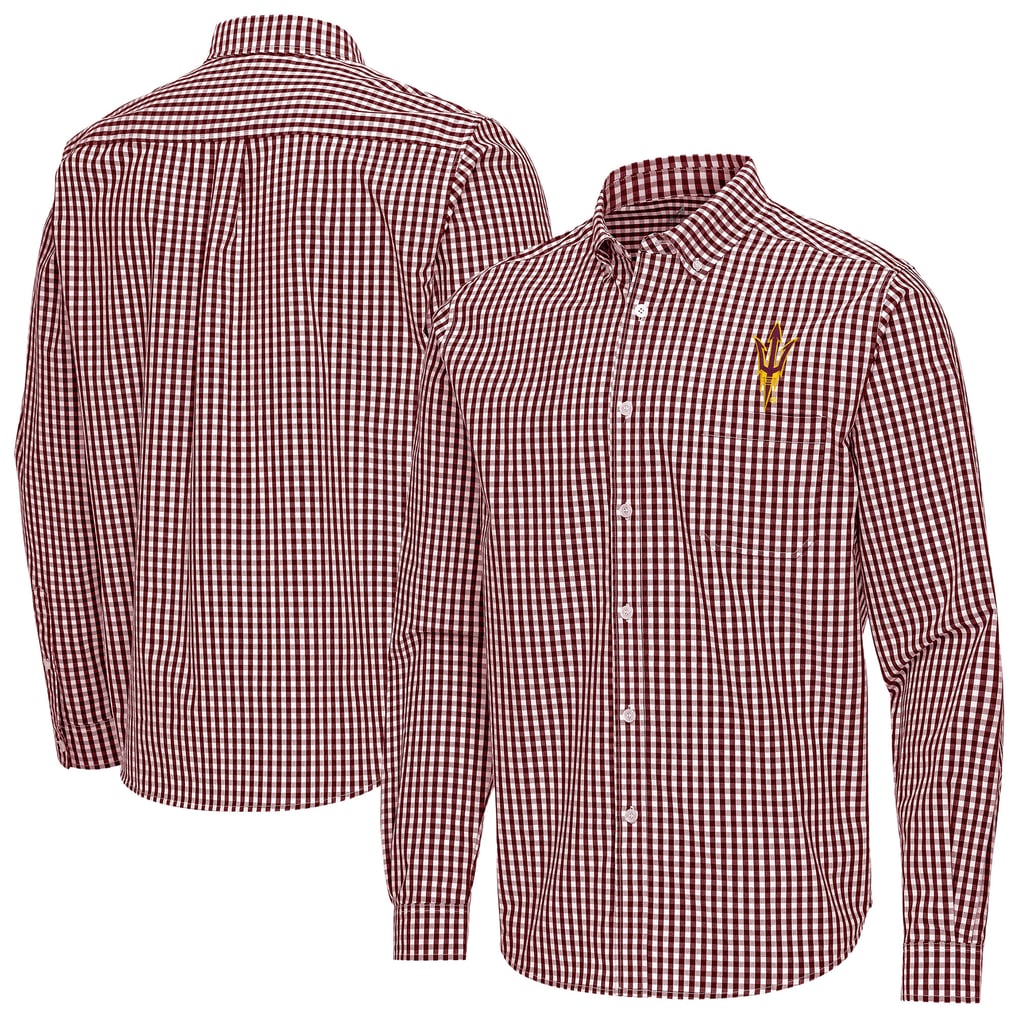 Arizona State Sun Devils Antigua Ellis Woven Tri-Blend Long Sleeve Button-Down Shirt - Maroon