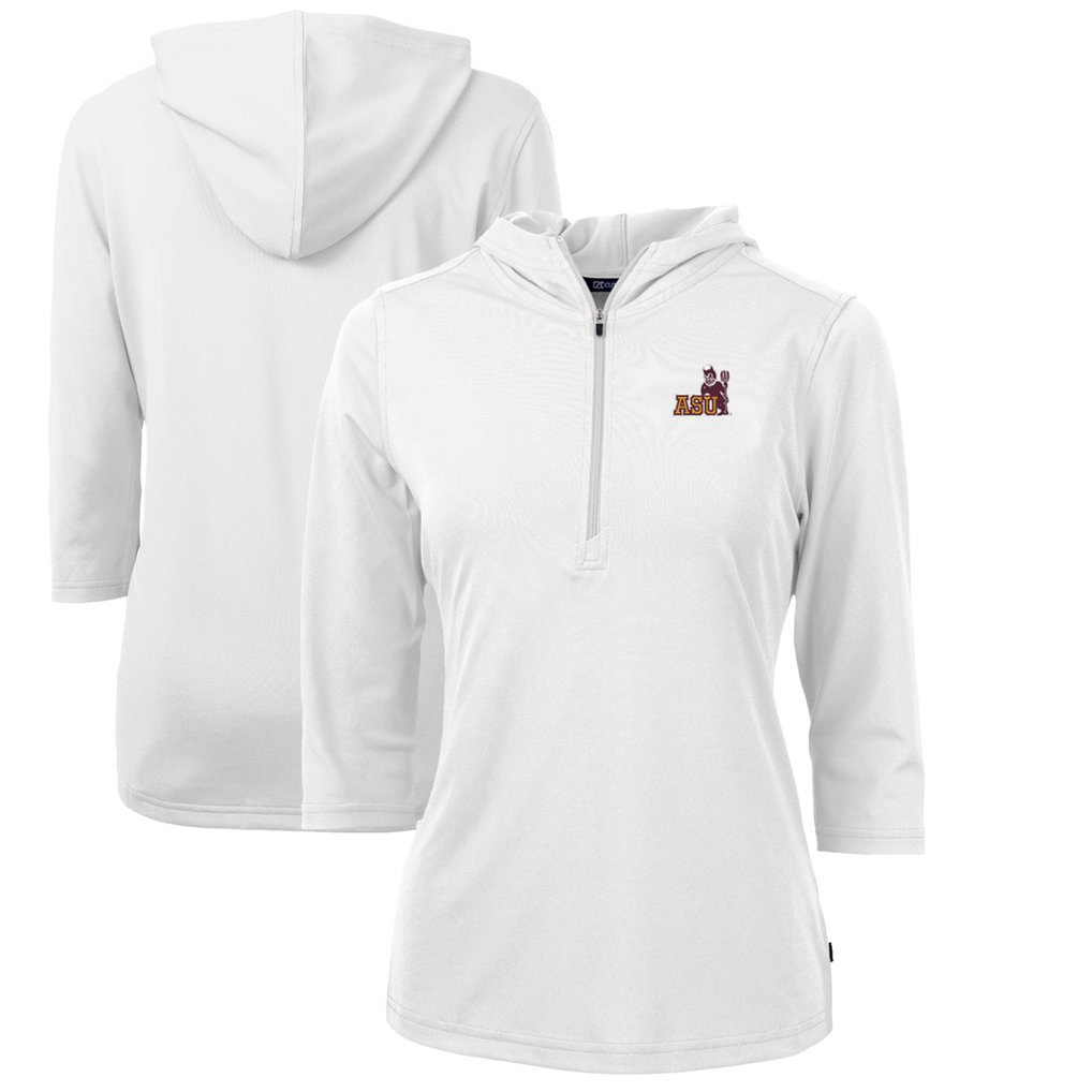 Arizona State Sun Devils Cutter & Buck Women's Vault Virtue Eco Pique Recycled Half-Zip Pullover Hoodie - White