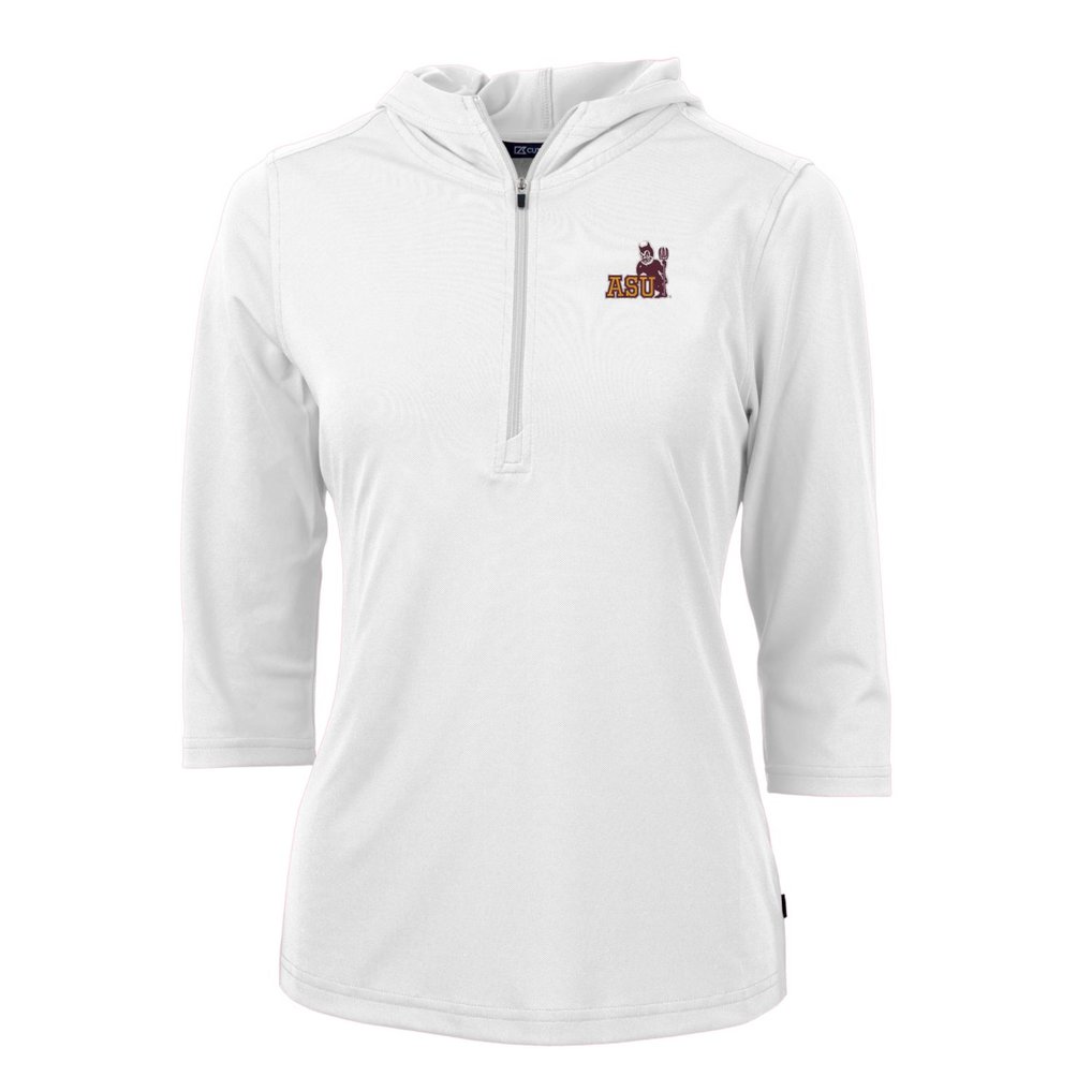 Arizona State Sun Devils Cutter & Buck Women's Vault Virtue Eco Pique Recycled Half-Zip Pullover Hoodie - White