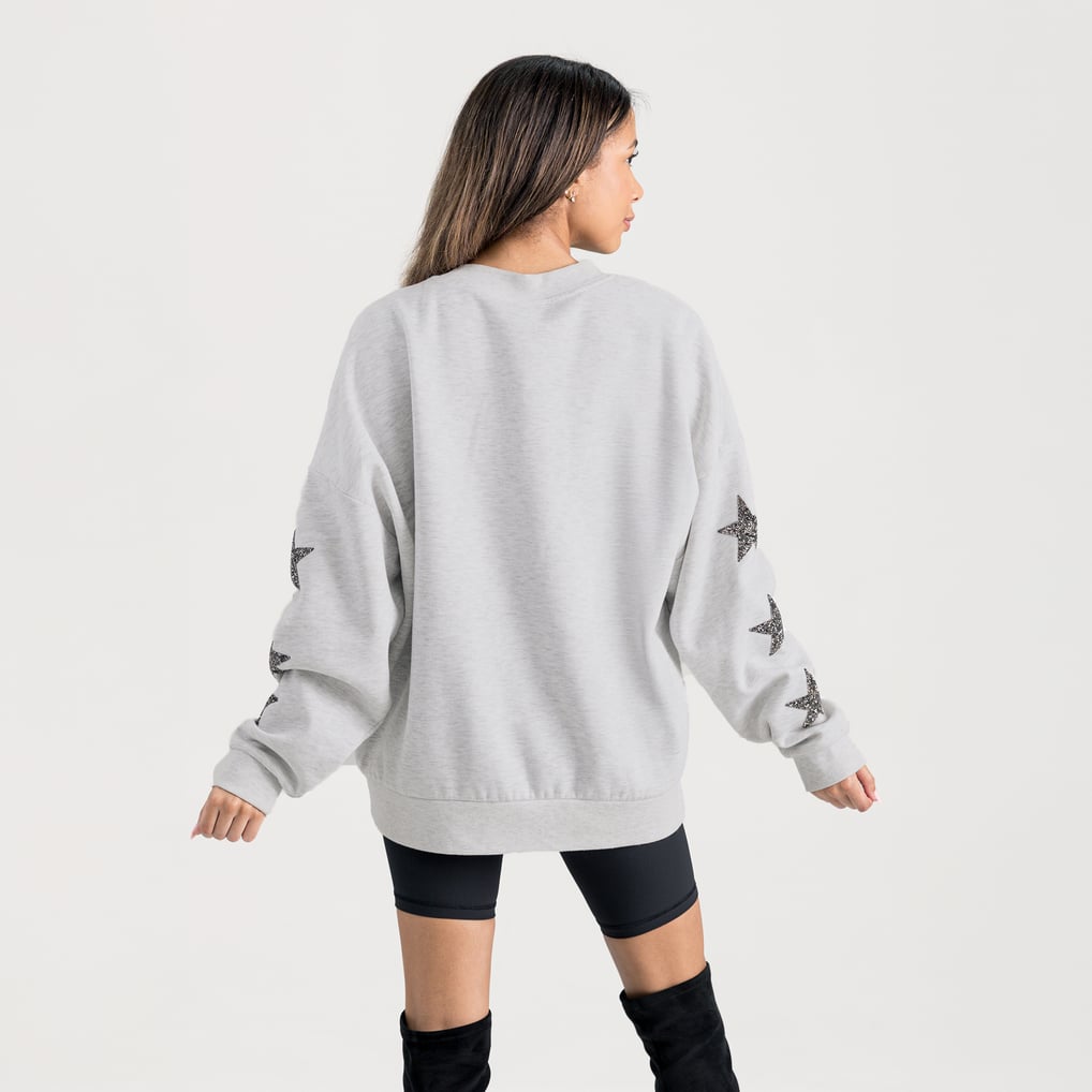 Arizona State Sun Devils Gameday Couture Women's Oversized Pennant Pride Rhinestone Star Sleeve Sweatshirt - Ash
