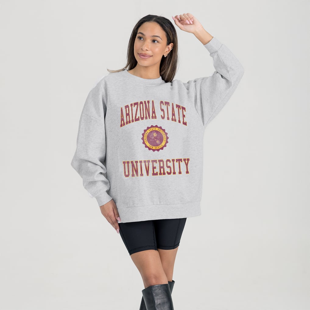 Arizona State Sun Devils Gameday Couture Women's Oversized Good Vibes Premium Fleece Drop Shoulder Pullover Sweatshirt - Steel