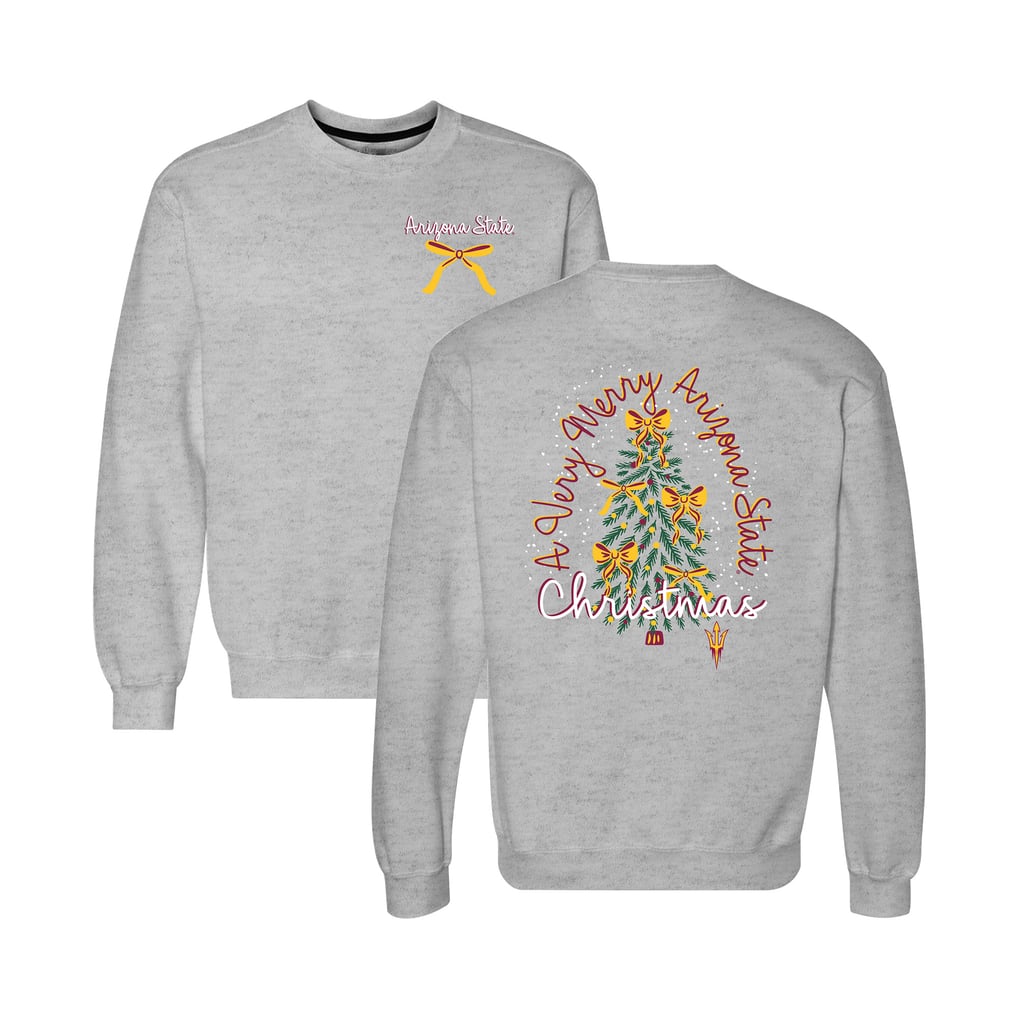  Arizona State Sun Devils Women's Classic Merry Christmas Tree Crewneck Sweatshirt - Heather Gray