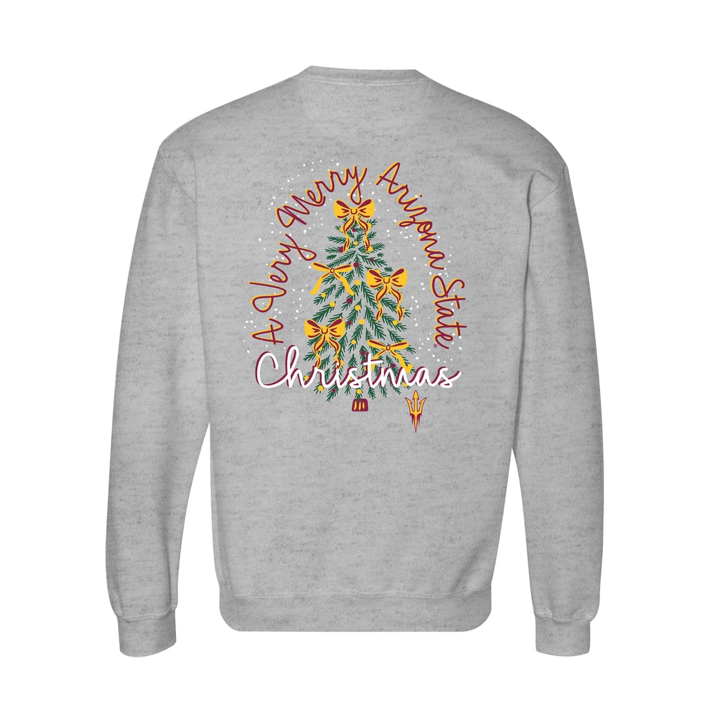  Arizona State Sun Devils Women's Classic Merry Christmas Tree Crewneck Sweatshirt - Heather Gray