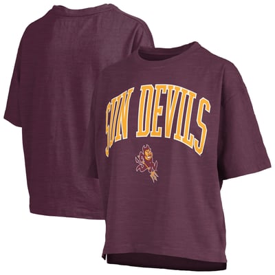 Arizona State Sun Devils Pressbox Women's Nelson Arch Over Logo Waist Length Oversized Slub T-Shirt - Maroon