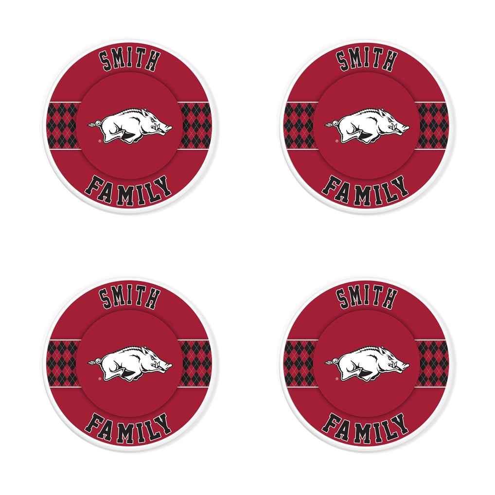 Arkansas Razorbacks 4" Personalized Circular Coasters 4-Pack Set