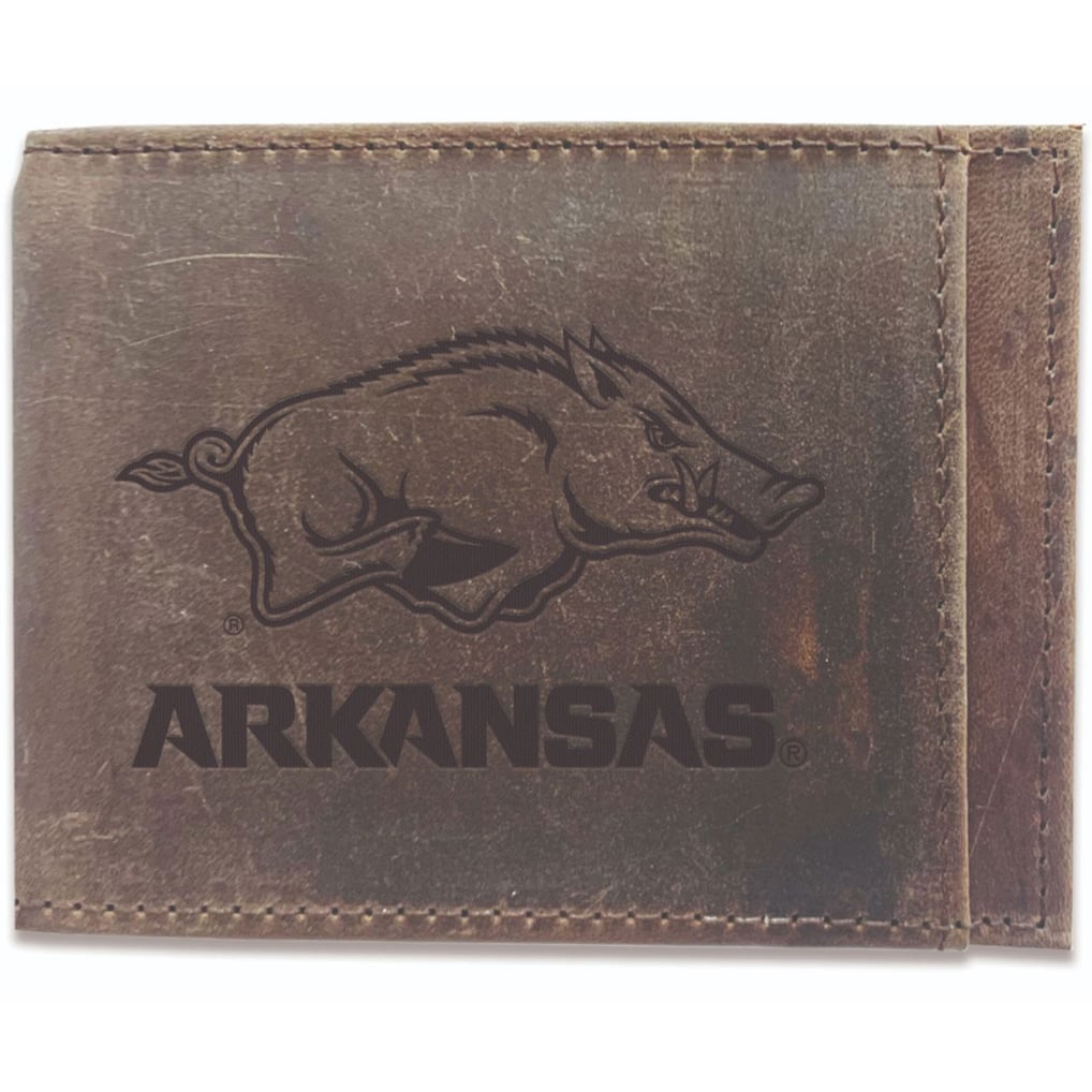 Arkansas Razorbacks Bifold Leather Wallet - Brown