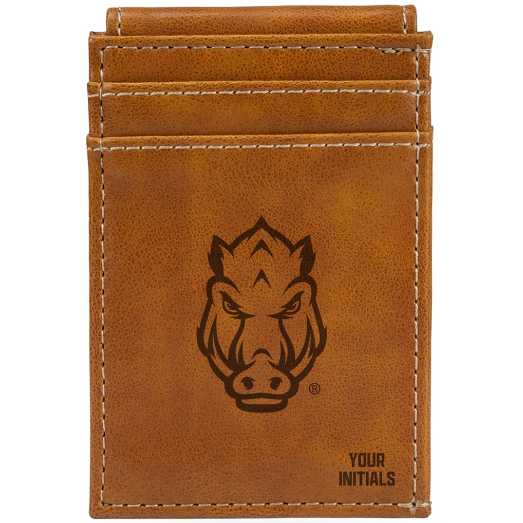 Arkansas Razorbacks Personalized Front Pocket Wallet - Brown