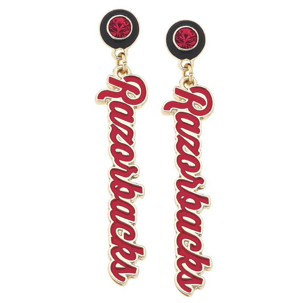Arkansas Razorbacks CANVAS Style 18k Gold-Plated Rhinestone Drop Script Earrings