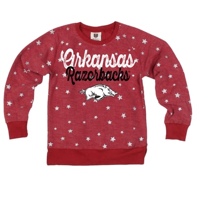 Arkansas Razorbacks Wes & Willy Girls Youth Shimmer Star Reverse Fleece Sweatshirt - Cardinal