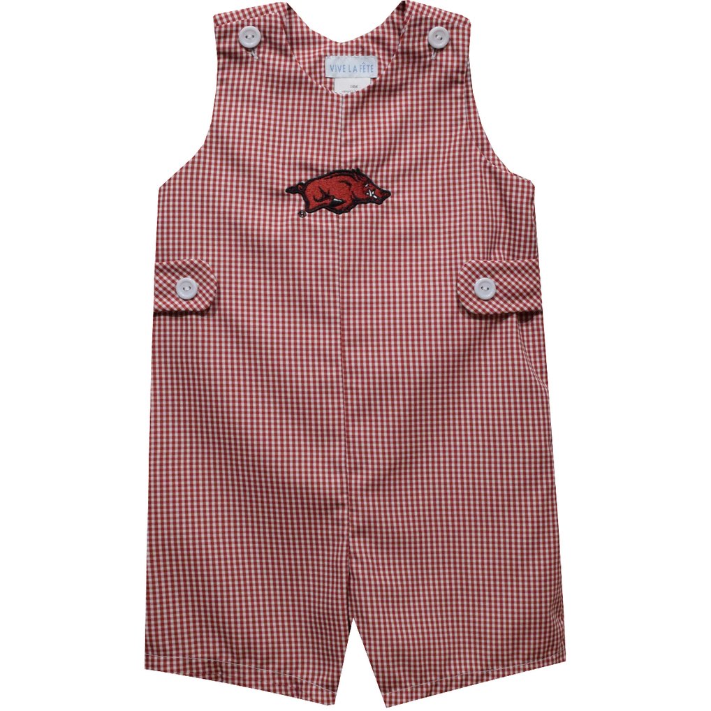 Arkansas Razorbacks Vive La Fete Infant Gingham Jon Jon Romper - Cardinal