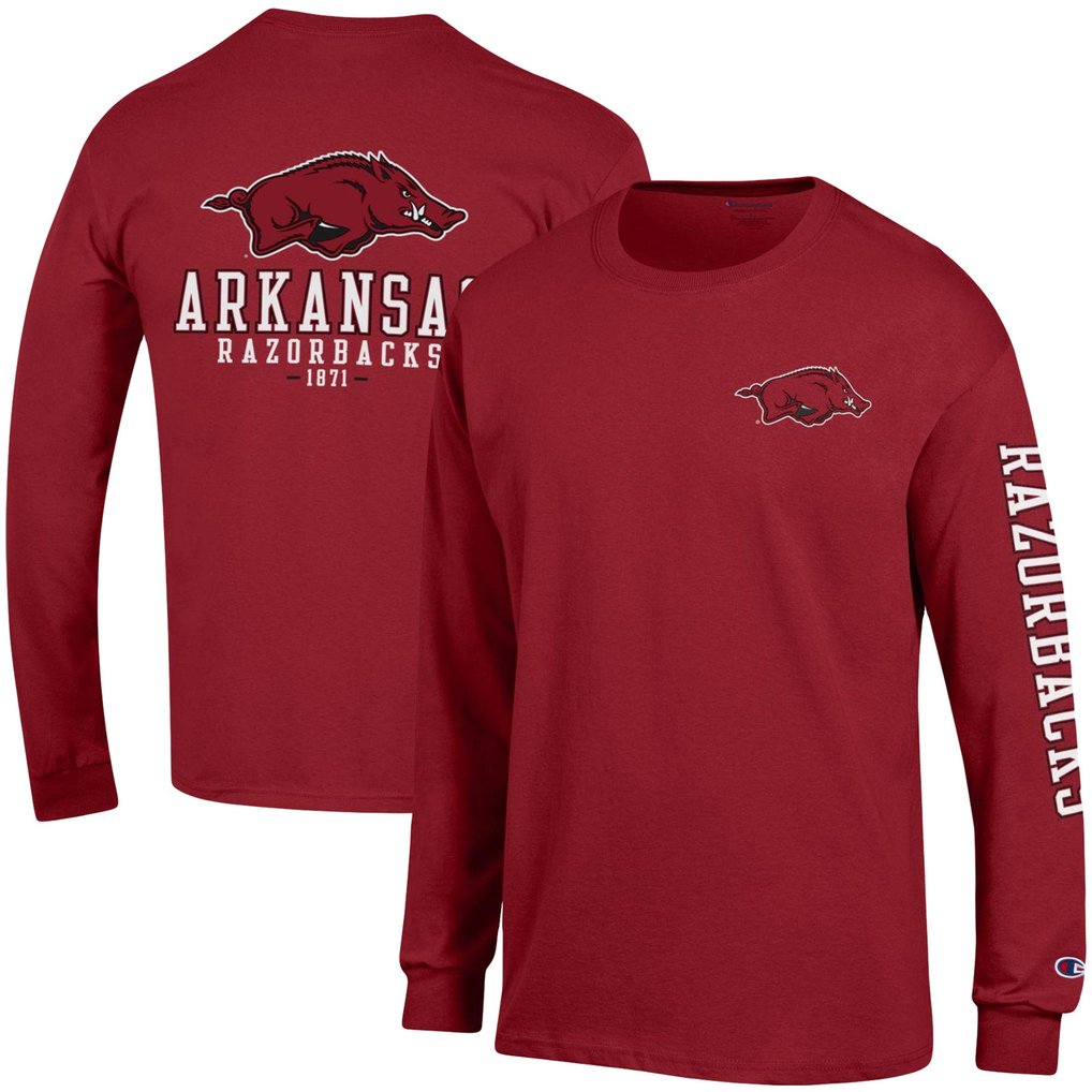 Arkansas Razorbacks Champion Team Stack Long Sleeve T-Shirt - Cardinal