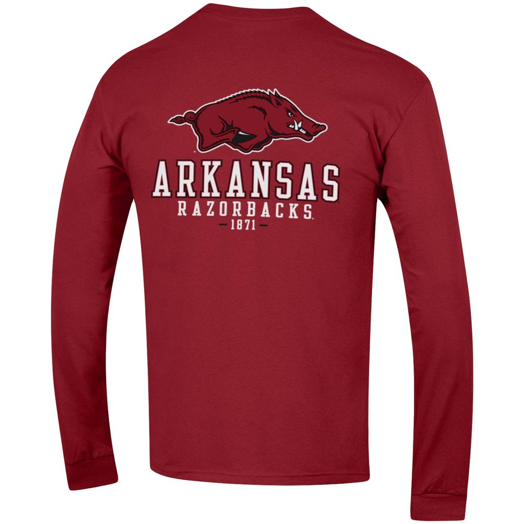 Arkansas Razorbacks Champion Team Stack Long Sleeve T-Shirt - Cardinal