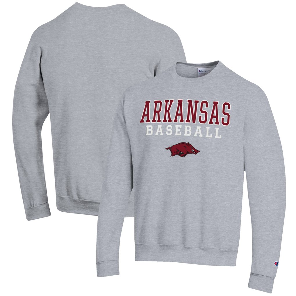 Arkansas Razorbacks Champion Baseball Stack Pullover Crewneck Sweatshirt - Gray