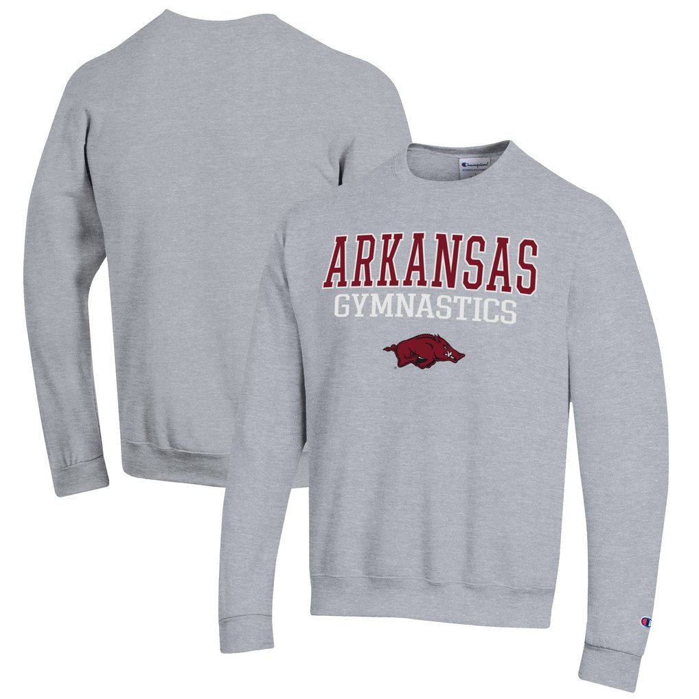  Arkansas Razorbacks Champion Gymnastics Stack Powerblend Pullover Sweatshirt - Gray