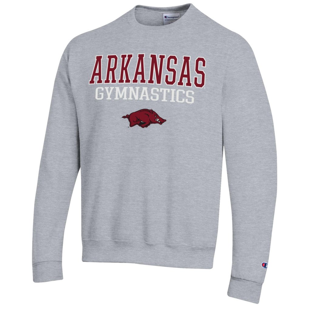  Arkansas Razorbacks Champion Gymnastics Stack Powerblend Pullover Sweatshirt - Gray