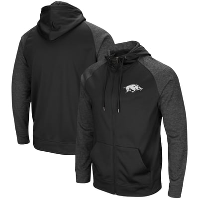 Arkansas Razorbacks Colosseum Big & Tall Blackout 2.0 Raglan Full-Zip Hoodie - Black
