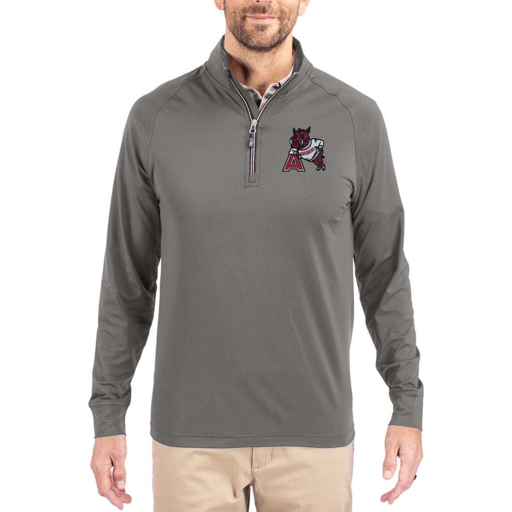 Arkansas Razorbacks Cutter & Buck Vault Logo Adapt Eco Knit Stretch Raglan Quarter-Zip Pullover - Gray