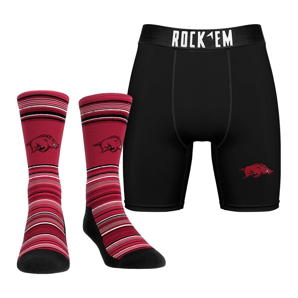 Arkansas Razorbacks Rock Em Socks Primary Crew Socks & Boxer Briefs Combo Pack