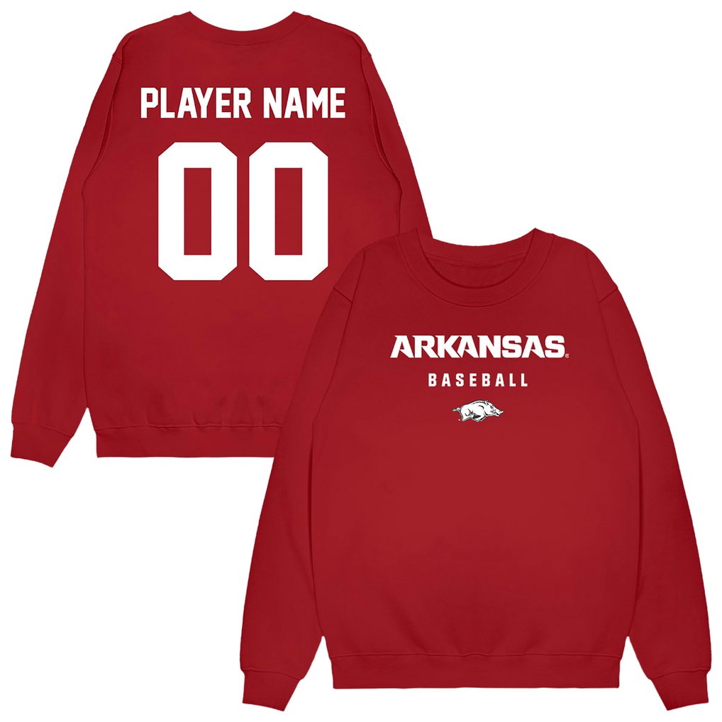 Arkansas Razorbacks Unisex NIL Pick-A-Player Baseball Sweatshirt - Cardinal