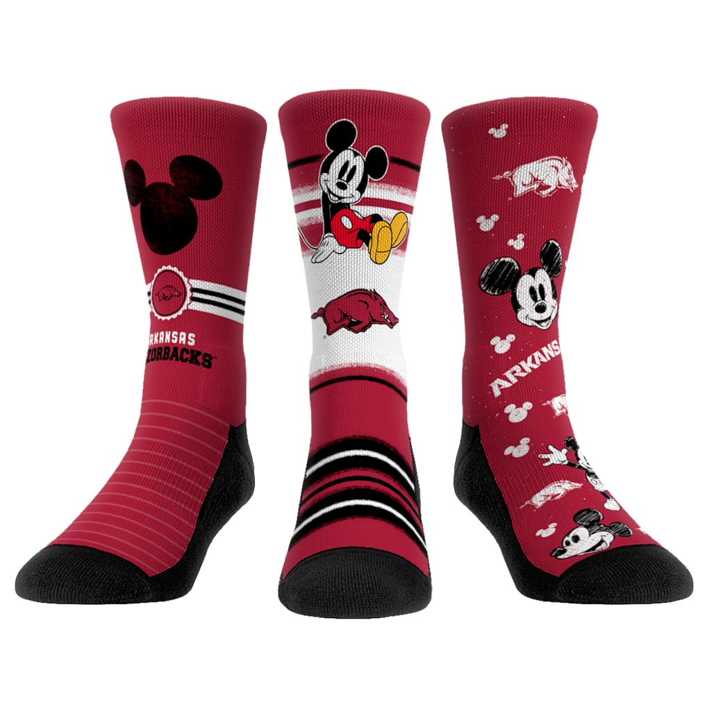 Arkansas Razorbacks Rock Em Socks Unisex Disney Three-Pack Crew Socks