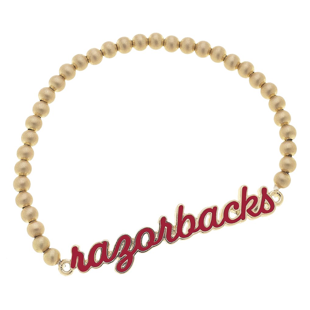 Arkansas Razorbacks CANVAS Style Women's Enamel Script Ball Bead Stretch Bracelet