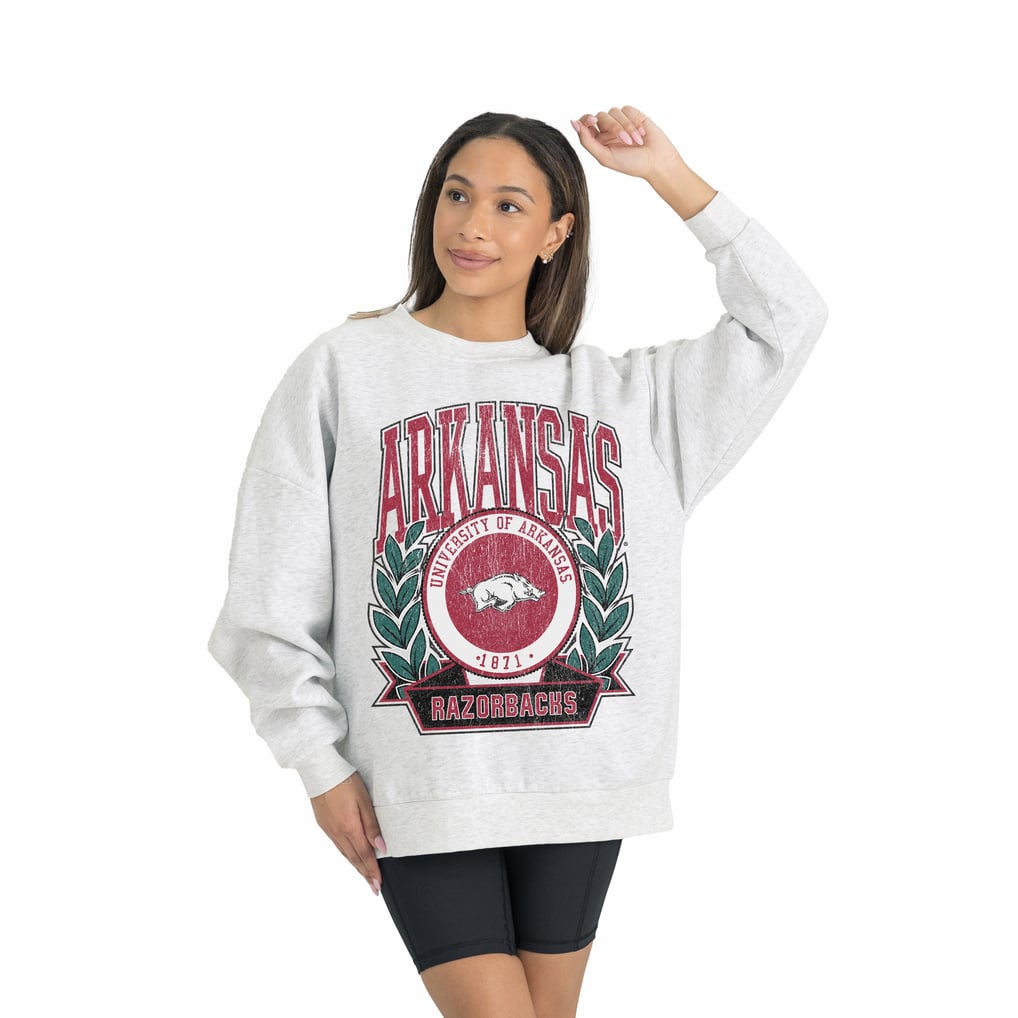 Arkansas Razorbacks Gameday Couture Women's Premium Fleece Drop Shoulder Oversized Pullover Sweatshirt - Gray