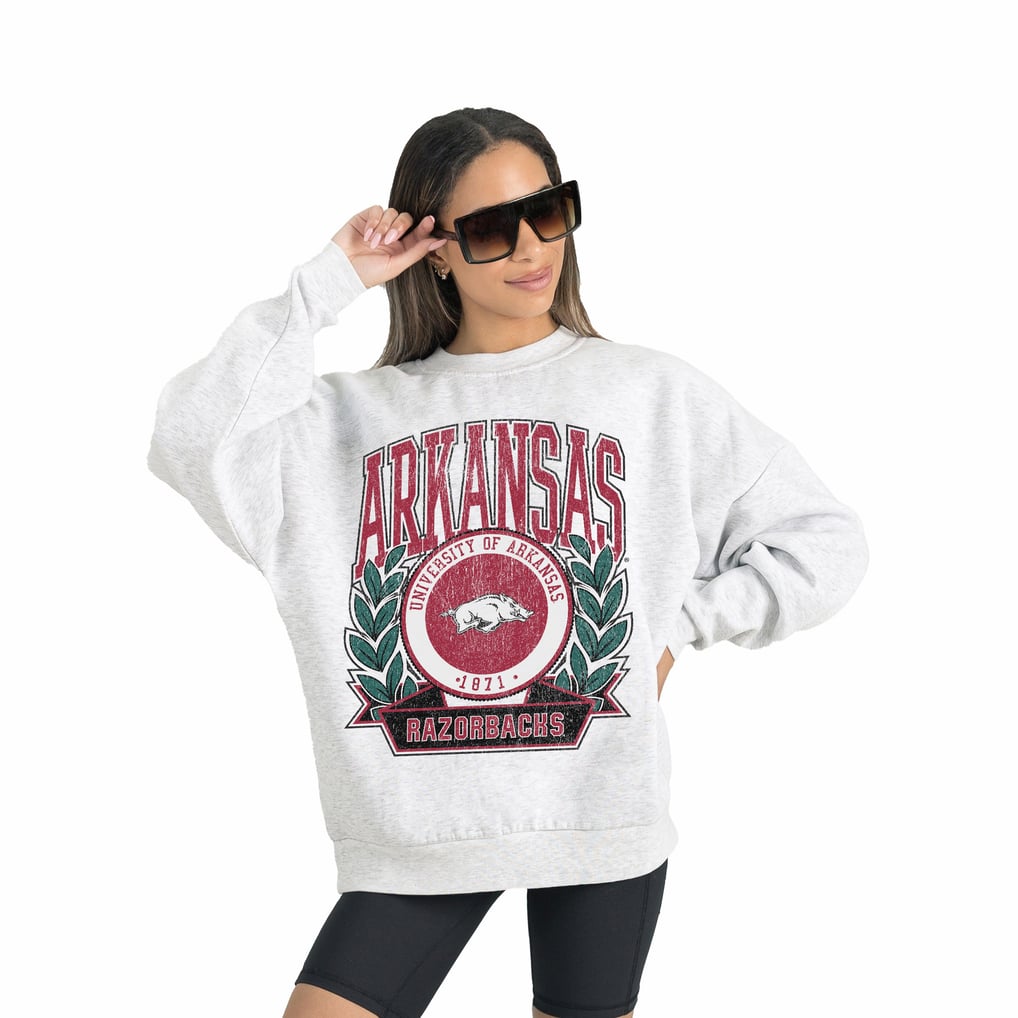 Arkansas Razorbacks Gameday Couture Women's Premium Fleece Drop Shoulder Oversized Pullover Sweatshirt - Gray