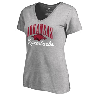 Arkansas Razorbacks Women's Victory Script V-Neck T-Shirt - Heather Gray