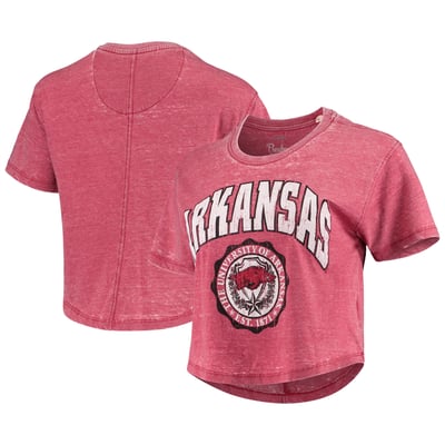 Arkansas Razorbacks Pressbox Women's Edith Vintage Burnout Crop T-Shirt- Cardinal