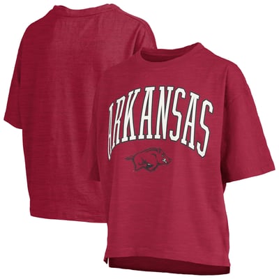 Arkansas Razorbacks Pressbox Women's Nelson Arch Over Logo Waist Length Oversized Slub T-Shirt - Cardinal