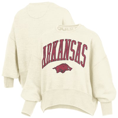 Arkansas Razorbacks Pressbox Women's Oversized Waist-Length Crewneck Sweatshirt - Natural