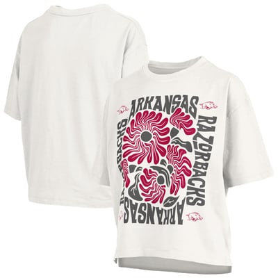  Arkansas Razorbacks Pressbox Women's Elena Oversized Slub T-Shirt - White