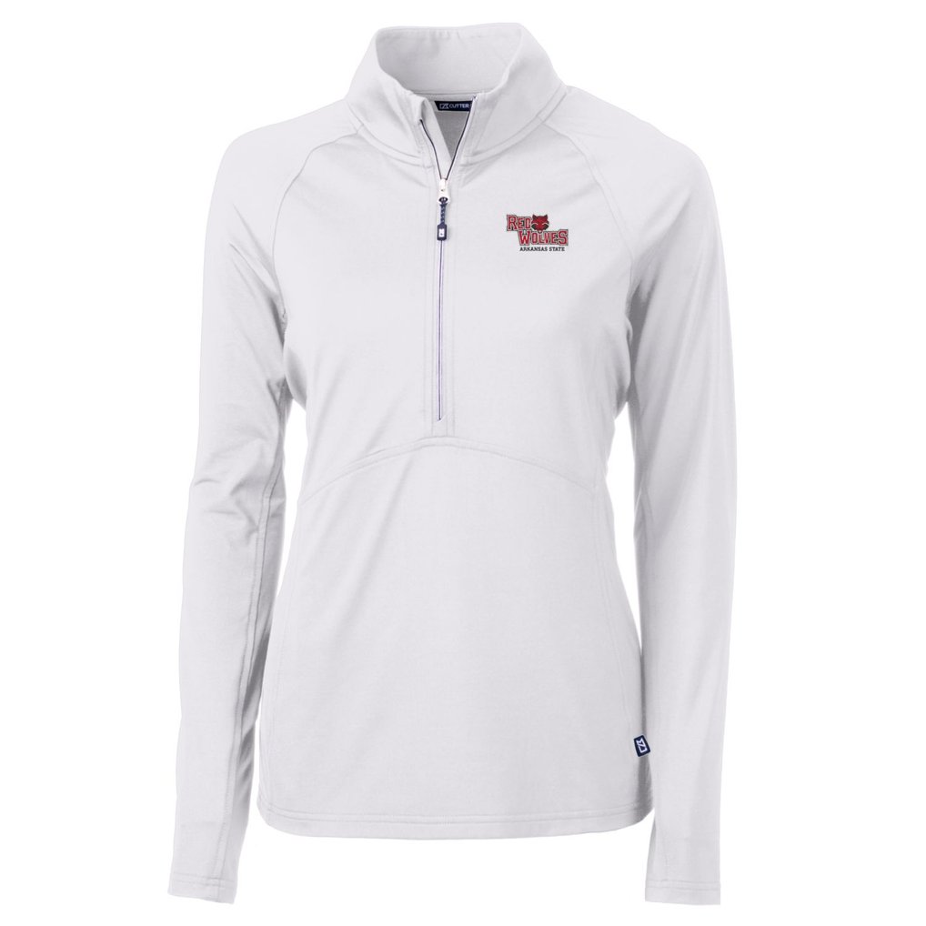 Arkansas State Red Wolves Cutter & Buck Women's Adapt Eco Knit Half-Zip Pullover Jacket - White