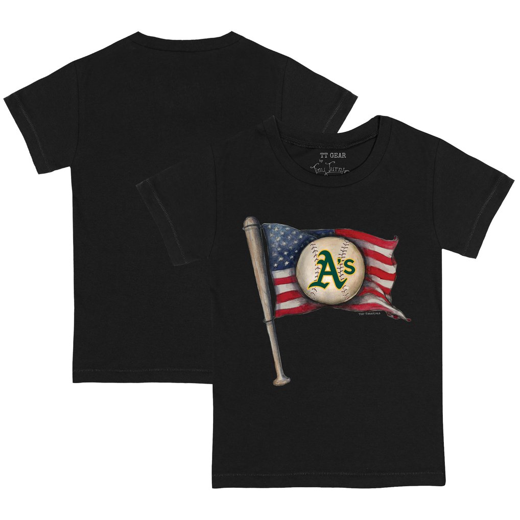 Athletics Tiny Turnip Infant Baseball Flag T-Shirt - Black