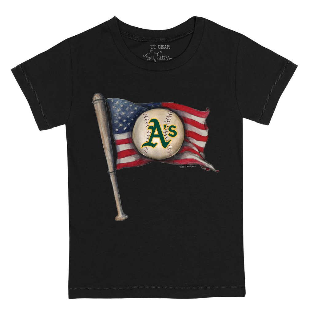 Athletics Tiny Turnip Infant Baseball Flag T-Shirt - Black