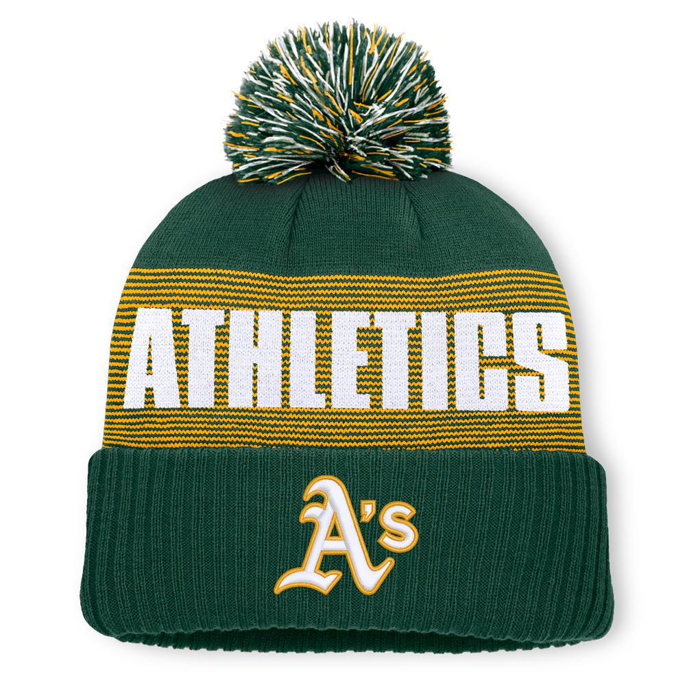 Athletics Fanatics Striate Cuffed Knit Hat with Pom - Green